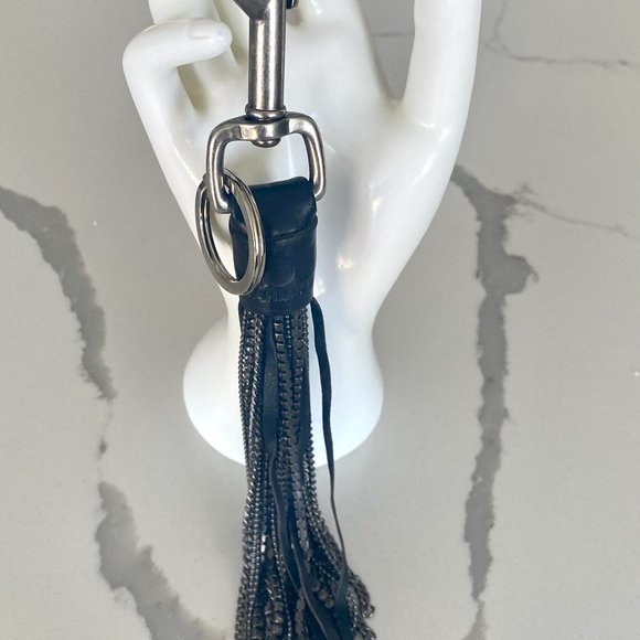 NAHMIAS Designer Black Crystal Keychain, Black Leather Tassel Swarovski Crystal - Picture 2 of 12